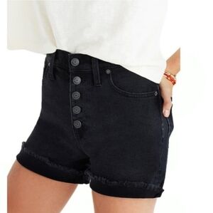 Madewell High Rise Button Fly Shorts Stretch Black Washed Denim Cutoff Size  26